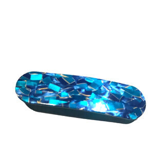 Hair Barrette Tension Clip Blue Gold Reflective Shines Acrylic Made In France